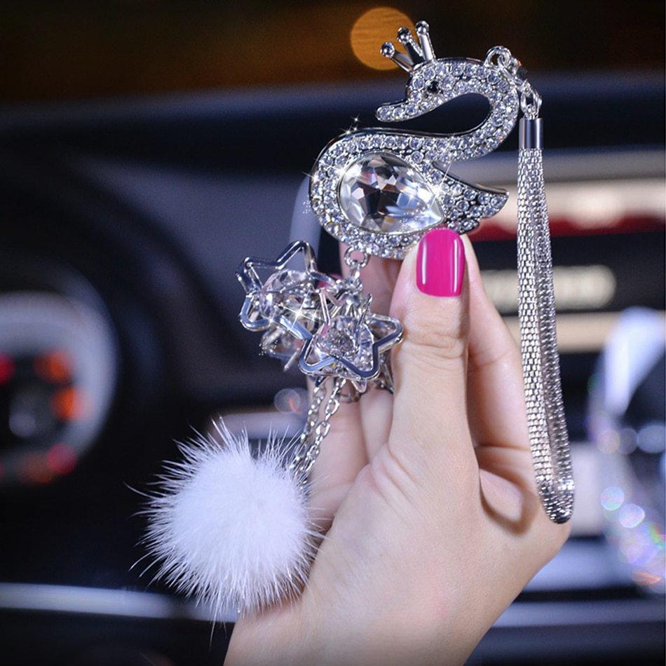 Bil vedhæng diamant krystal pels kugle svane element dekor bil spejl bil hængende ornamenter tilbehør: Default Title
