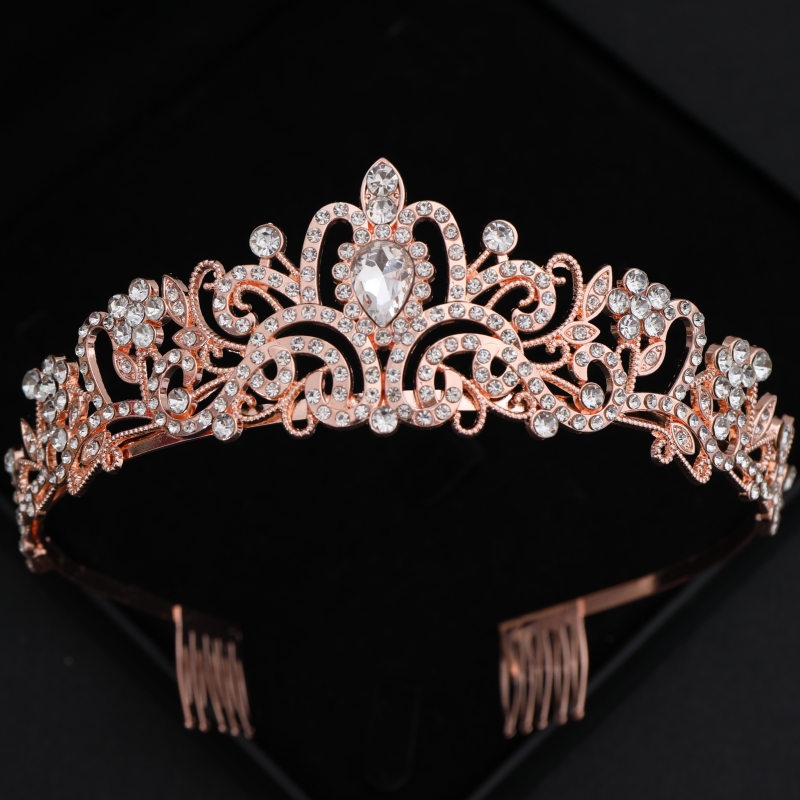 Roségouden Kristal Bruids Tiara 'S En Kronen Voor Vrouwen Bruid Strass Prom Diadeem Hoofdband Bruids Bruiloft Haaraccessoires Kroon: Champagne goud
