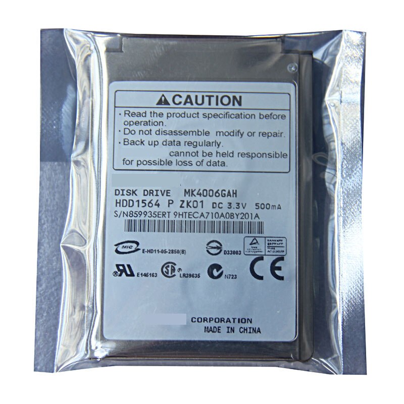 1.8" CF 8MM 40GB Hard disk drive MK4006GAH For SS2000 TR2C TR5B TX17 TX37 LAPTOP HDD Replace MK4004GAH MK6006GAH HDD1544