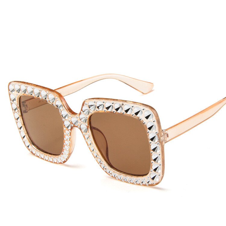 Shining Diamond Sunglasses Women Brand Flash Square Shades Female Mirror Sun Glasses: Brown