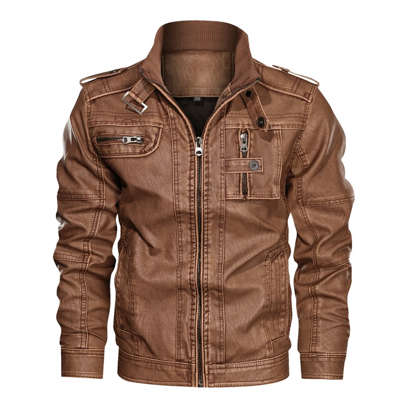männer Neue Stickerei Motor- Leder Jacke Männer lässig Winter Baseball PU Vlies Jacken Mantel Dünne Lederjacke Männer: Braun / 4XL