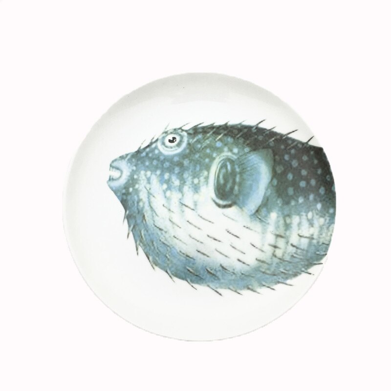 Plato de cerámica para carne, vajilla familiar de 8 pulgadas con de océano, cangrejo, pulpo, pescado, mariscos y comida rápida, ideal para de Navidad, 1 unidad: puffer