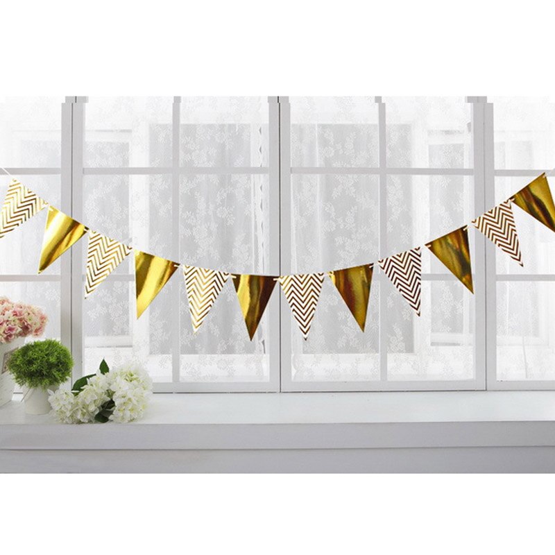 Banderas de feliz cumpleaños para decoración, banderines de dulces para Bar, suministros de boda, corona de Babyshower, guirnaldas, guirnaldas, decoración de , 12 Uds.: Golden bronzing flag