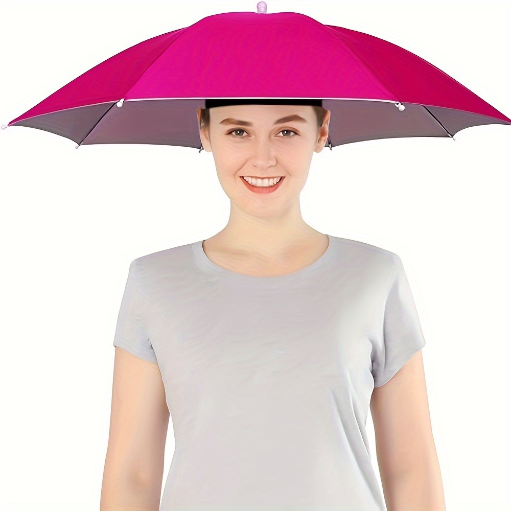 Chapéu guarda-chuva guarda-chuva montado na cabeça verão proteção contra chuva e sol ao ar livre chapéu guarda-chuva de pesca chapéu guarda-chuva usado na cabeça: Vermelho