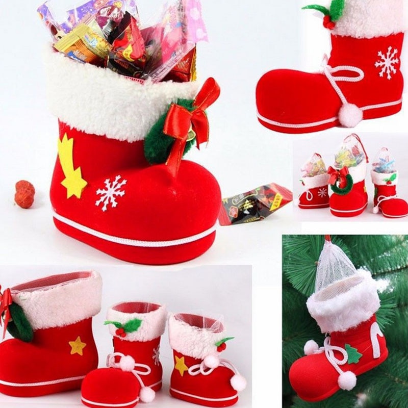 4 størrelser jul candy støvler julemanden flocking støvler strømper dekorative slik boks hjem dekoration forsyninger