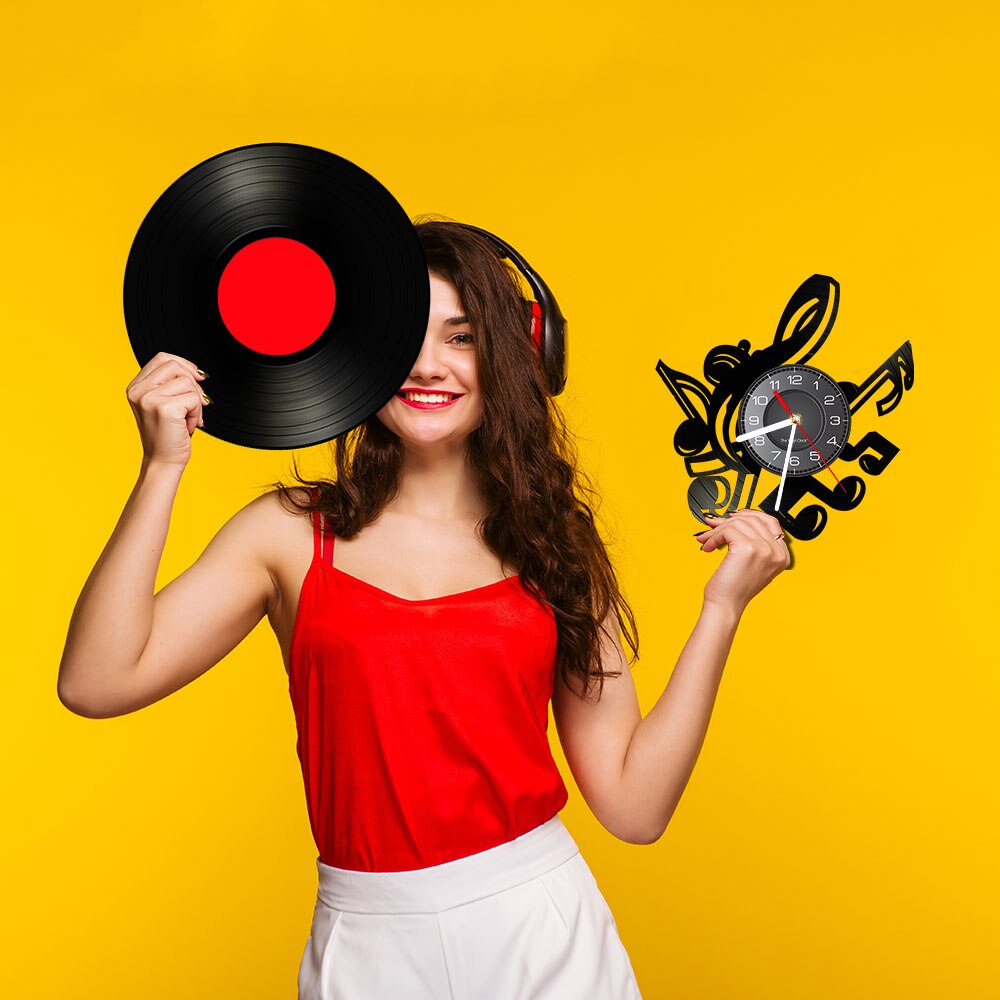 Reloj de pared de agudos con notas musicales para decoración del hogar, reloj de grabación de vinilo Vintage para decoración del hogar, ideal para musical Rock n Roll