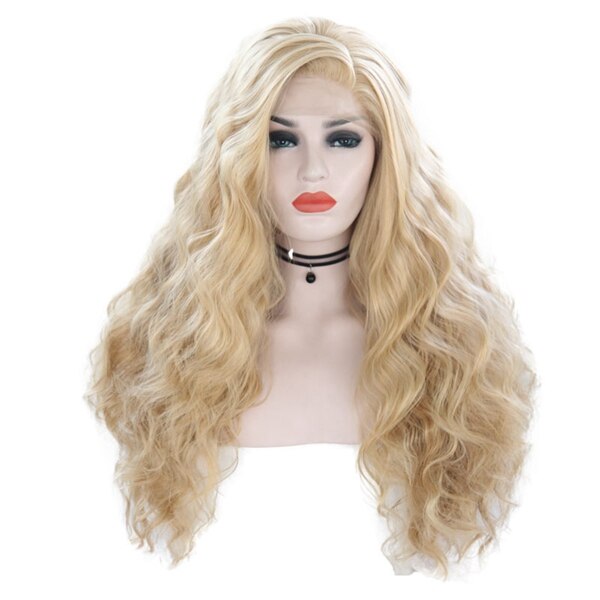 28inch newest Blonde Wavy Synthetic Lace Front Wig