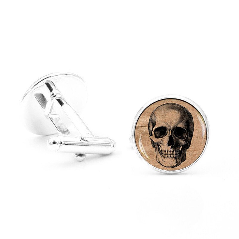 Boutons de manchette en forme de crâne pour hommes, accessoires de bijoux, anatomie Antique, squelette: Silver