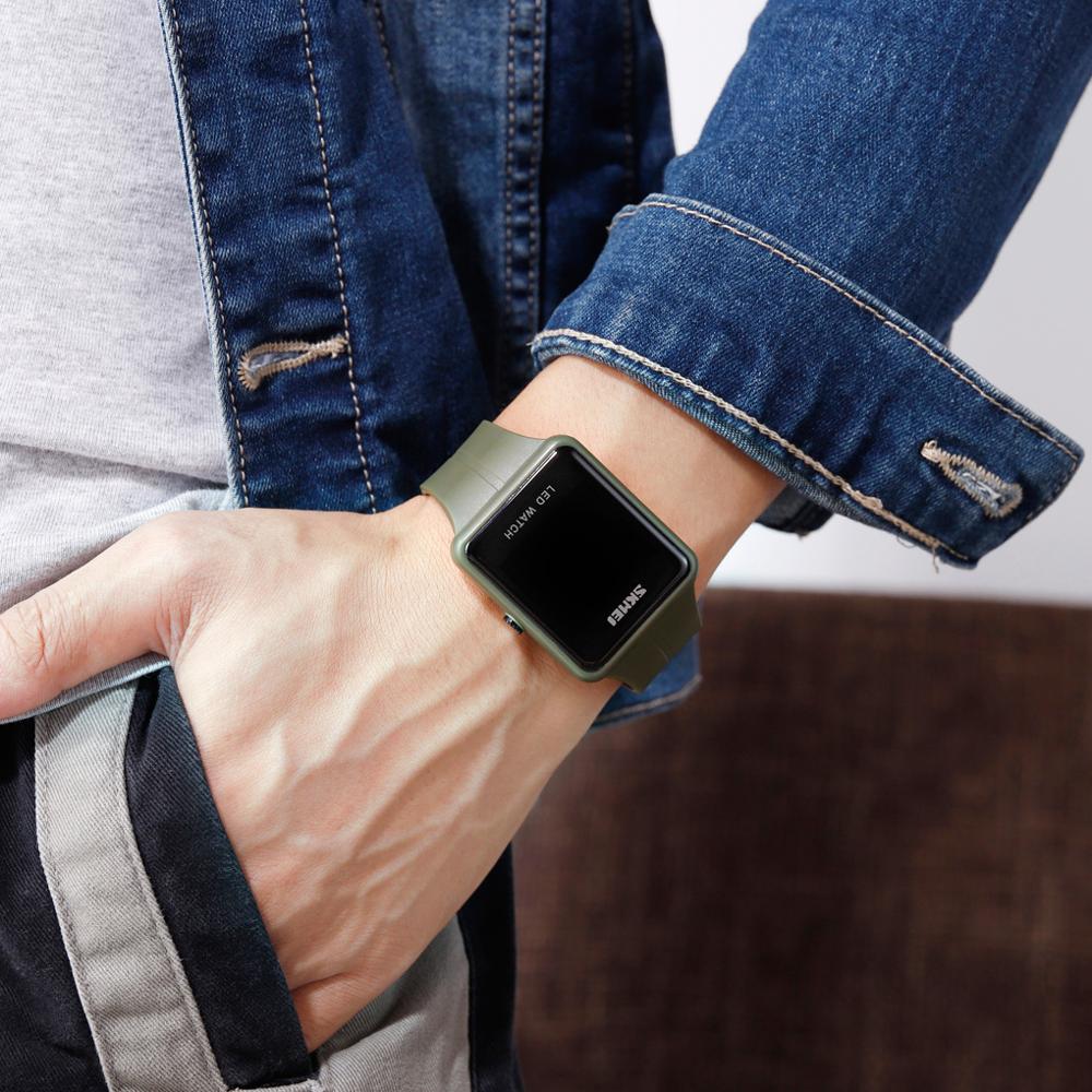 Skmei led digitaal herenhorloge grote wijzerplaat simply sport heren pu polshorloge datum waterdicht vierkant elektronisch horloge dames heren 1541