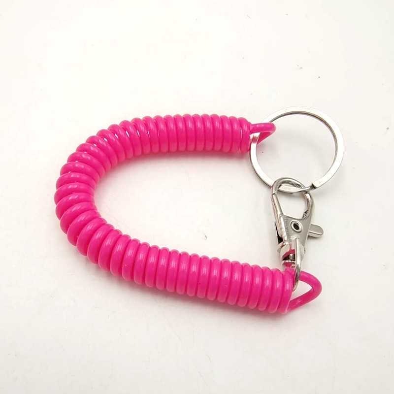 Llavero retráctil elástico de plástico, bobina de resorte para muñeca, cordón elástico en espiral, llavero: Negro