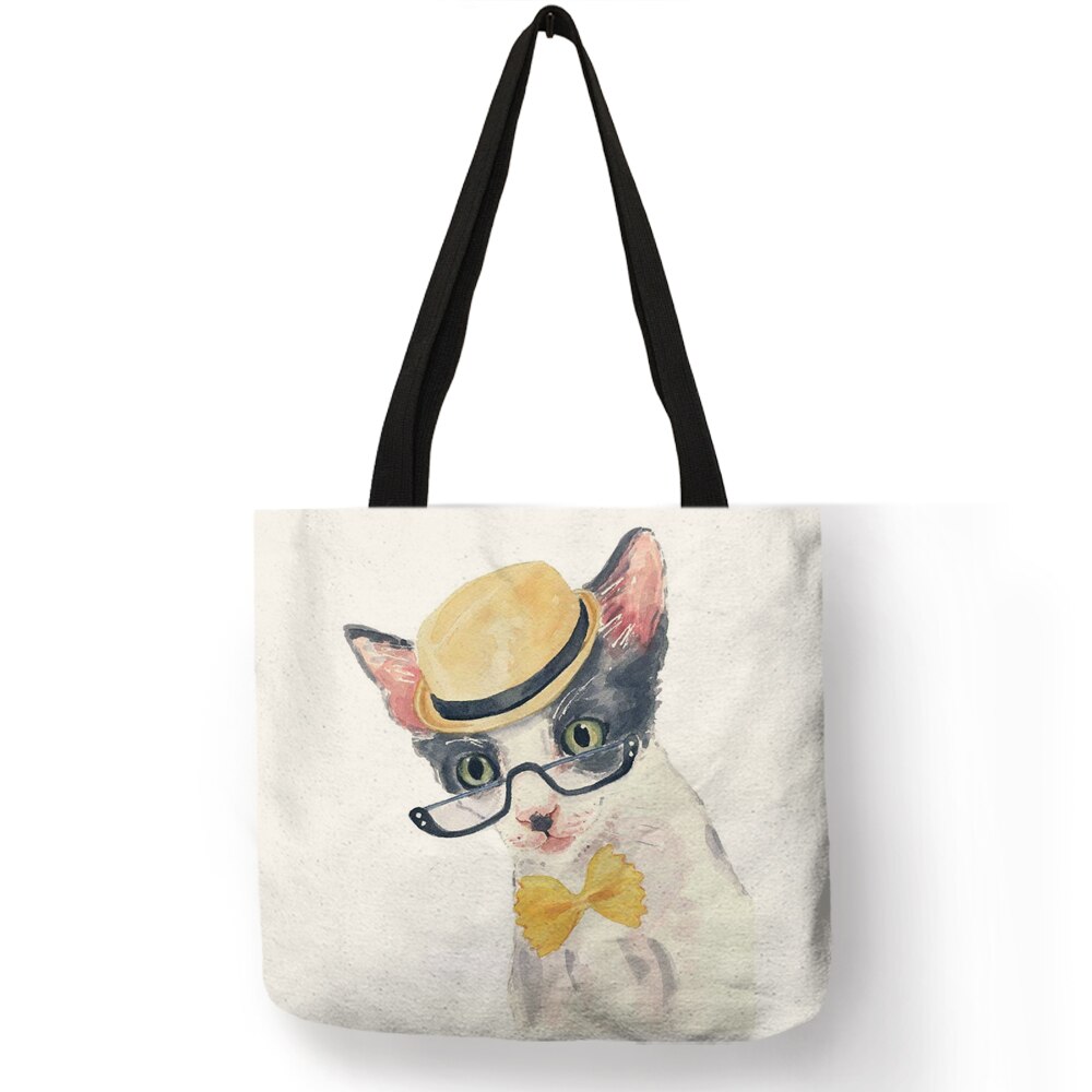 Cute Cat Print Reusable Shopping Bag Women Bags Summer Tote Bag Traveling School Bags B06034: 012