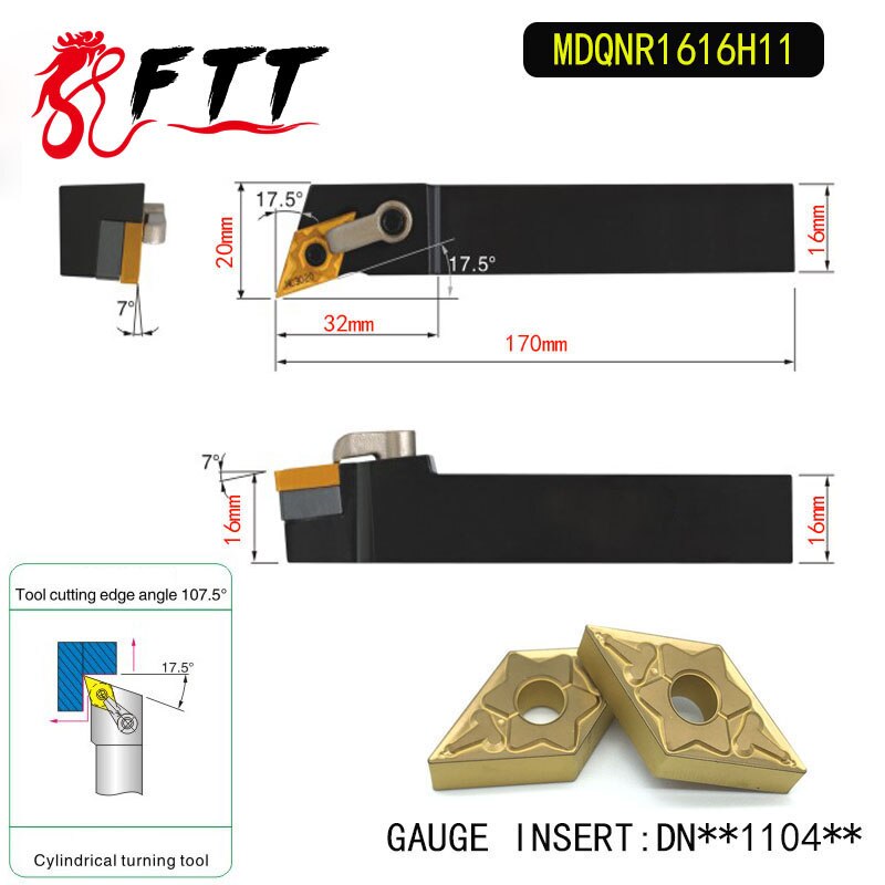 MDQNR1616H11 107.5 Graden Externe Turning mes Houder Voor DNMG110404 DNMG110408 Gebruikt op CNC Draaibank Machine