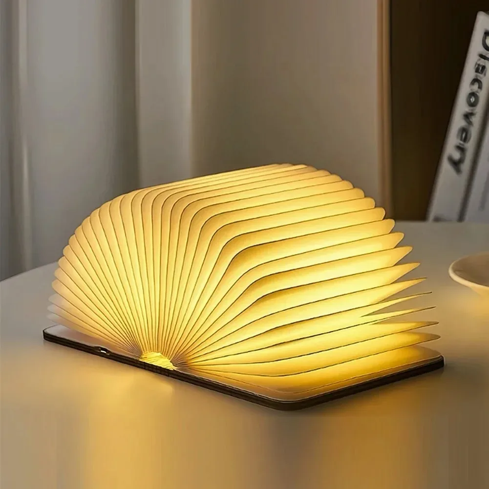 Luz de libro de madera plegable 3D, luz LED nocturna creativa, Color RGB, recarga USB, decoración, lámpara de mesa para dormitorio, de cumpleaños para niños