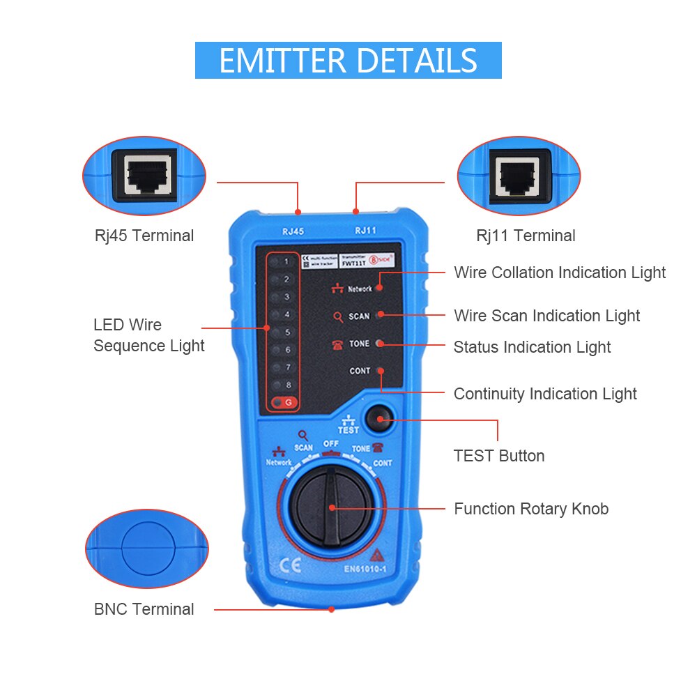 CHIPAL – FWT11 testeur de câble réseau LAN RJ11 RJ45 Cat5 Cat6, traceur de fil téléphonique, détecteur de Toner Ethernet de