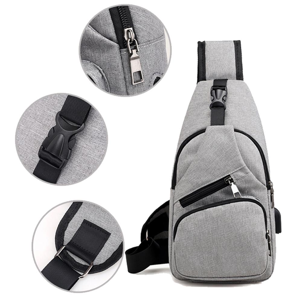 Male Leisure Sling Chest Pack Crossbody Bags for Men Messenger Canvas USB Charging Leather Men's Bags Handbag Shoulder Bags