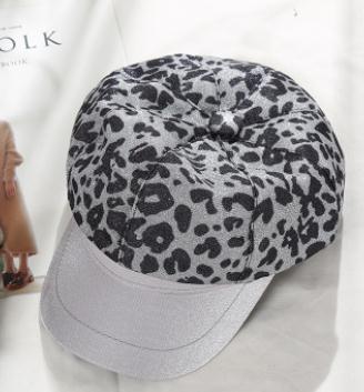 Style Leopard Print Hat Winter Cap Wool Hat Women Button Cap Casual Streetwear Fat Cap Autumn Berets Hat Cap: C