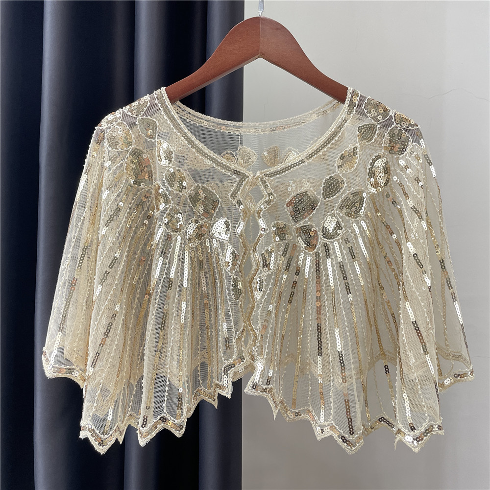 Vintage 1920s flapper xale lantejoulas frisado capa curta frisado decoração gatsby festa malha curto cobrir vestido acessório
