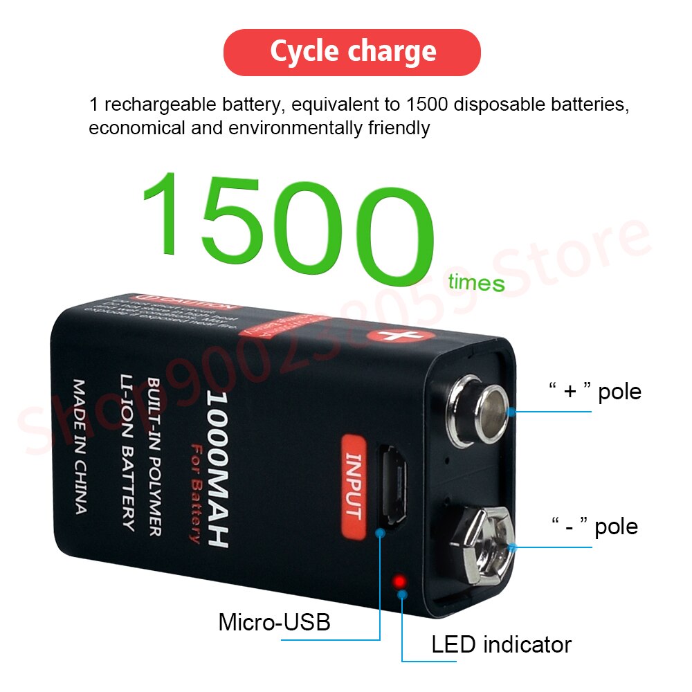 1000mAh micro USB 9 Volt li-ion Rechargeable Battery 6F22 9V Li ion Lithium Battery for RC Helicopter Model Microphone Toy