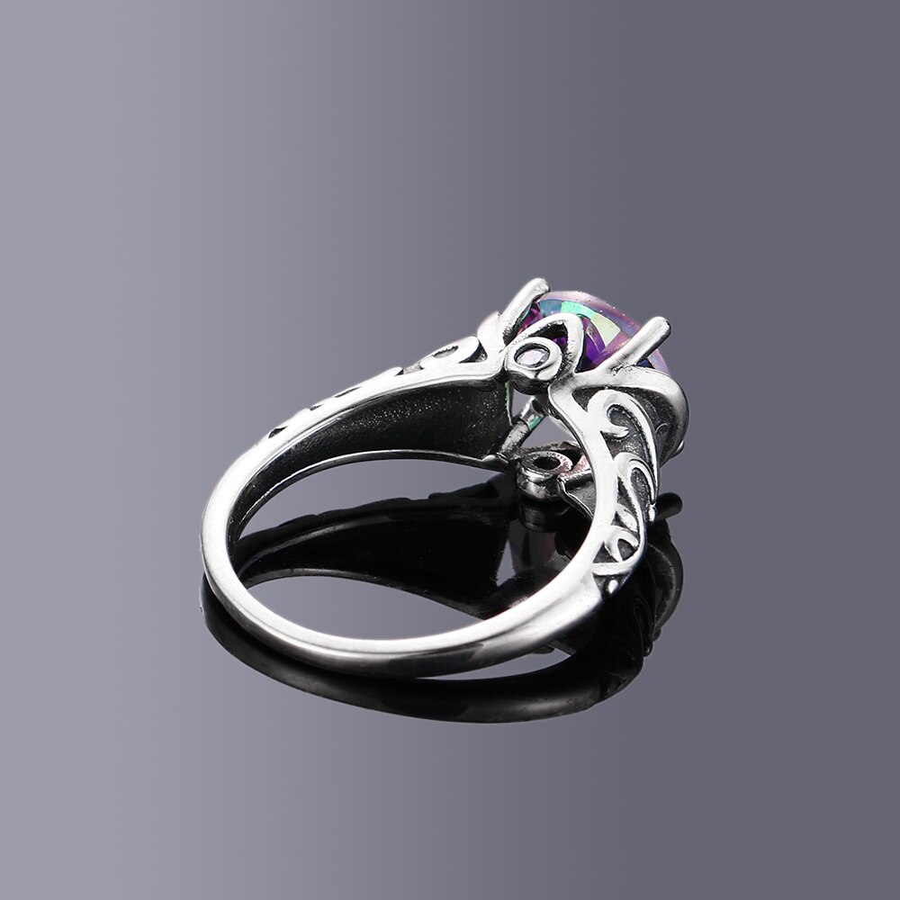 S925 Sterling Silber Ringe Regenbogen Feuer Mystic Zirkon Frauen Vintage Edlen Schmuck Braut Hochzeit Engagement Ring Zubehör