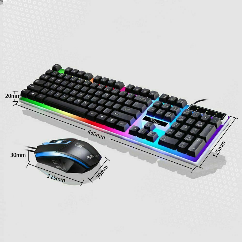 Kleurrijke led verlichte usb bekabelde pc regenboog gaming toetsenbord muis set gamer gaming muis en toetsenbord kit thuiskantoor