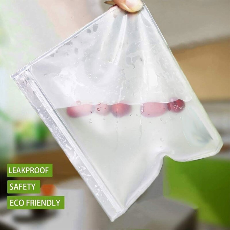 Bolsa reutilizable de silicona para alimentos, paquetes de PEVA para mantener la comida fresca, frutas, a prueba de fugas, con cierre, esmerilada, 12 unidades/juego