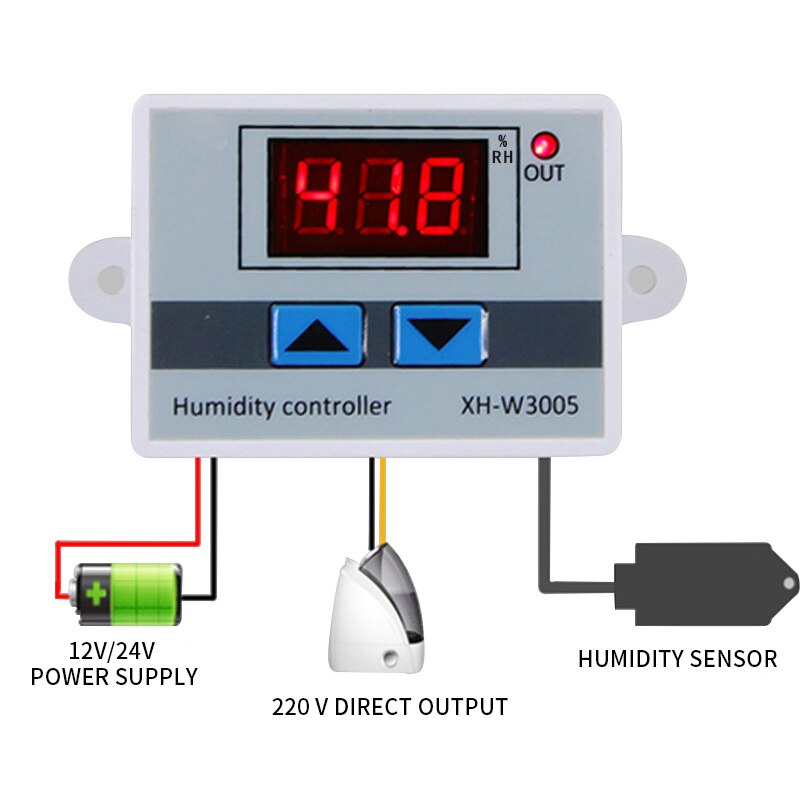 XH-W3005 3003 cc 12V 24V AC110V-220V, controlador de humedad Digital, higrómetro, Control de humedad, interruptor 0 ~ 99% RH con Sensor de humedad