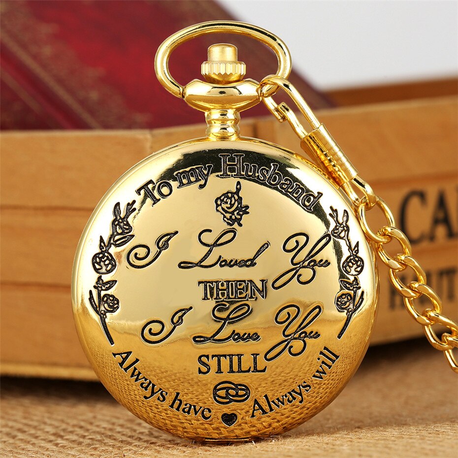 Engraved "To My Husband&quot Quartz Pocket Watch Luxury Gold/Silver/Black Hanging Pendant Clock Best Anniversary