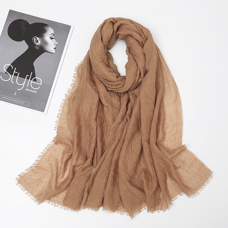 Plain Crinkle Cotton Scarf Women Muslim Hijab Large Size Tassel Scarves Stoles Pleated Islamic Bandana 10pcs/Lot: 18