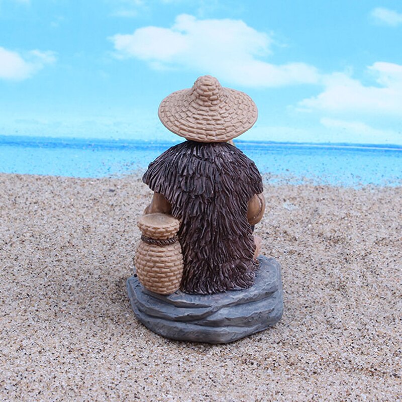 Vissen Oude Man Figuur Standbeeld, Zitten Tuin Ornament Voor Outdoor Zwembad Micro-Landschap Bonsai Tuin Ambachten Beeldjes
