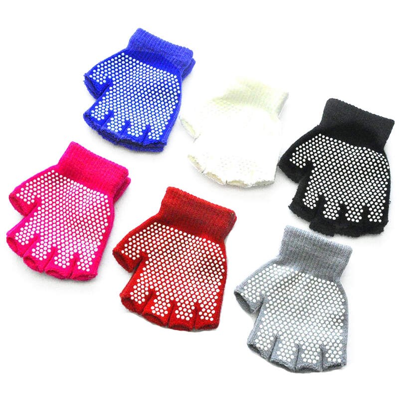 Warmom crianças quentes inverno ao ar livre esportes handguards antiderrapante pequenas partículas meio dedo luvas de malha