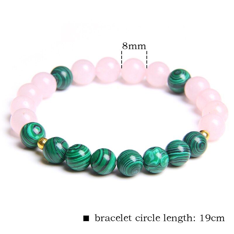 Pink Crystal Bracelet Natural Stone Beads Bracelets For Women Girl Rose Quartzs Stone Bracelets jewelry Femme Female Meditation: 4 Malachite / 21cm