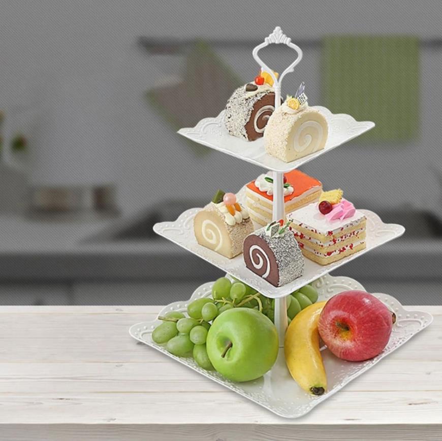 Creatieve Drie Lagen Cake Stand Modieuze Woonkamer Dessert Fruit Verjaardagsfeestje Bruiloft Snack Cupcake Plaat