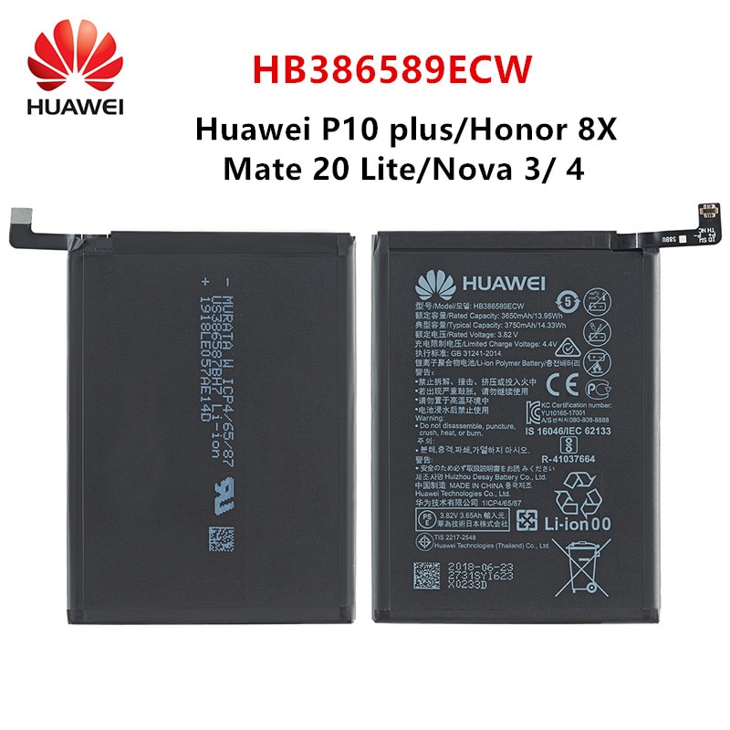 Hua Wei 100% Orginal HB386589ECW 3750mAh Batterie Für Huawei P10 Plus Honor 8X Ansicht 10 V10 Kamerad 20 Lite nova 3/4 Batterien