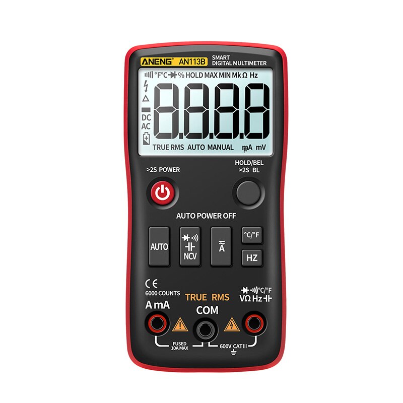 Multifunctional Multimeter High-precision Automatic Multimeter Multi Tester with LCD Backlight: Red