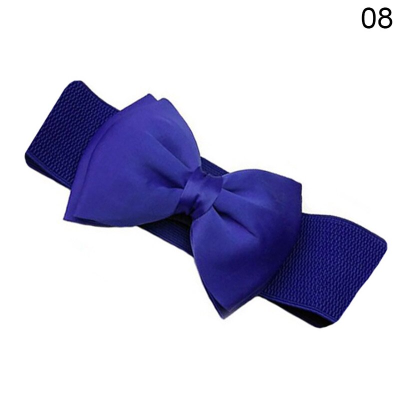Women Bowknot Cummerbunds Elastic Bow Wide Stretch Bukle Waistband Belt 12 Colors Girl Dress Accessories Waist Belts: Blue
