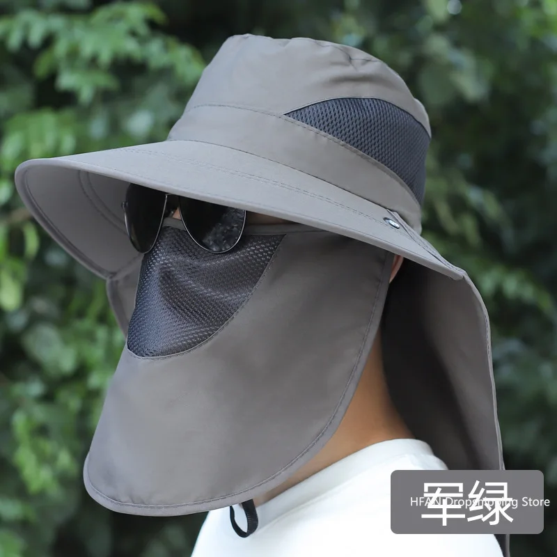 Summer Sun Hats UV Protection Outdoor Hunting Fishing Cap for Men Women Hiking Camping Visor Bucket Hat Removable Fishing Hat: Dark Grey