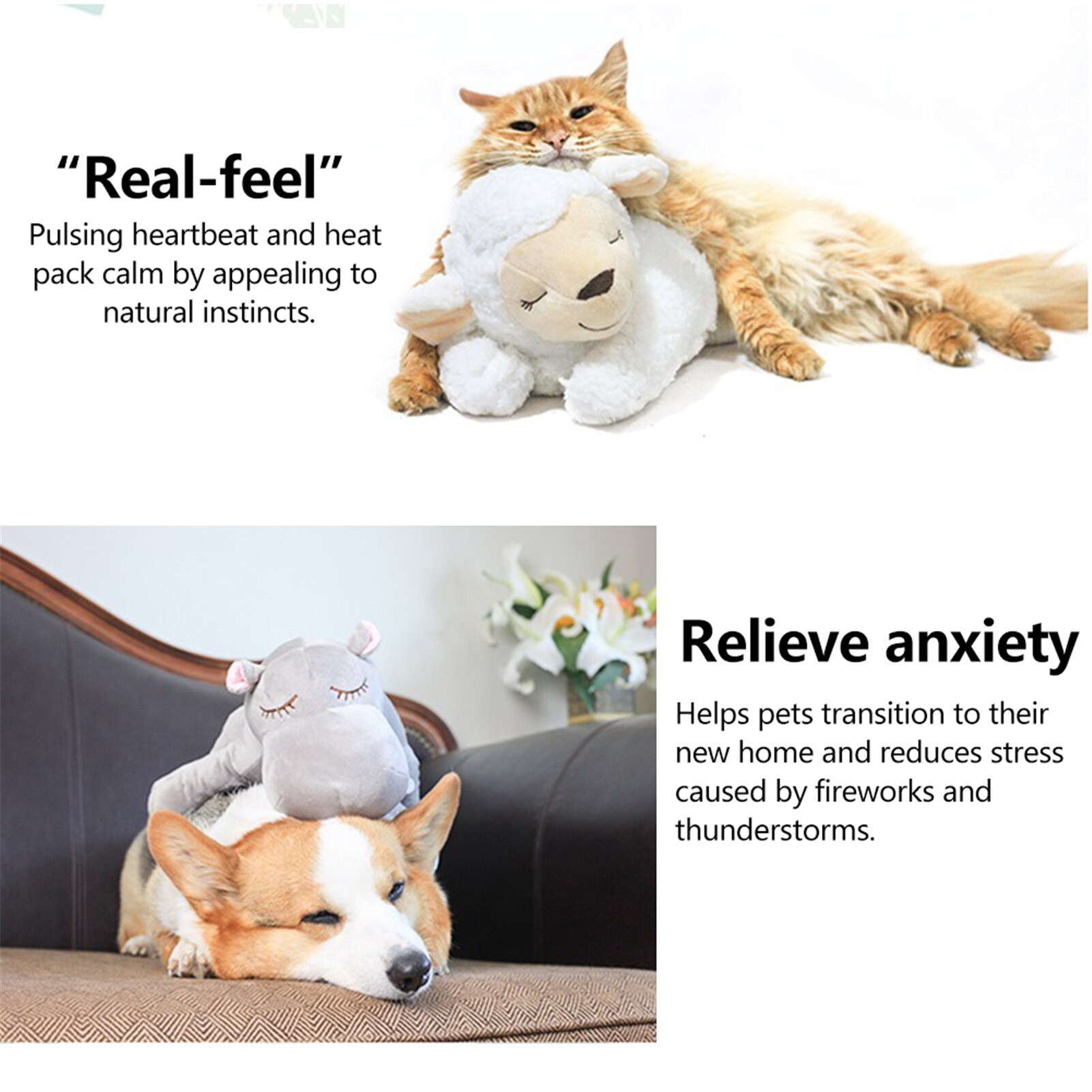 Dog Toy Plush Toy Comfortable Behavioral Training Aid Toy Heart Beat Soothing Heating Plush Doll Sleep For Dogs Cats