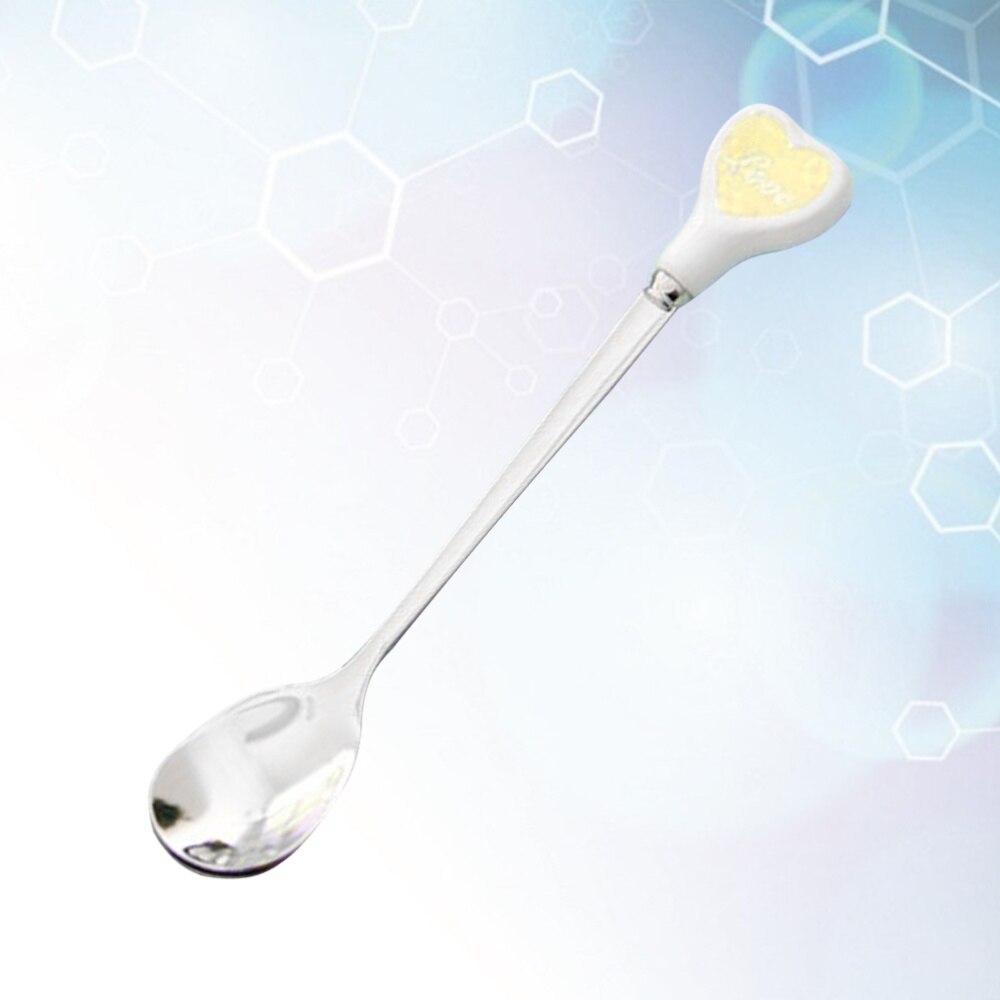 Stainless Steel Spoon with Ceramic Love Heart Handle Tableware Coffee Dessert Spoon Mixing Spoon (Red): Yellow