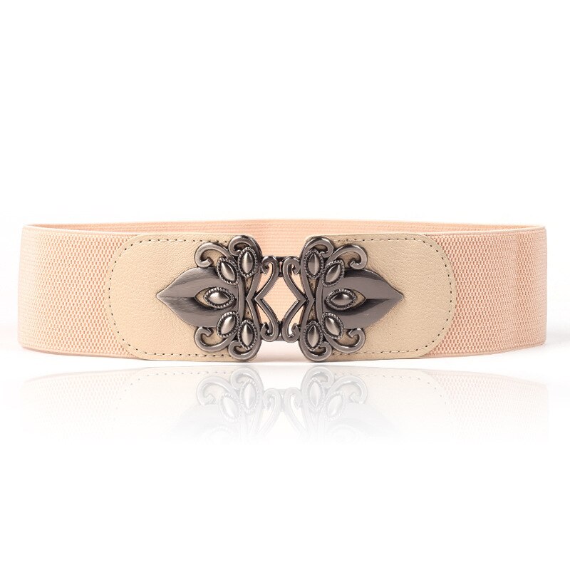 Ceinture élastique large pour femme, ceinture large pour pull et jupe, ceinture cintrée pour robe glrsbuty avec boucle en métal à fleurs, ceinture corset: Rose