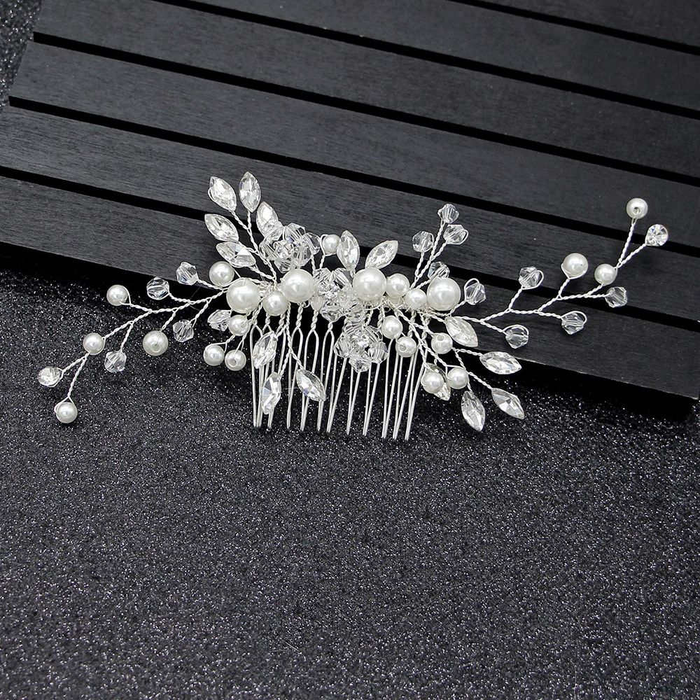 Peines para el pelo de la boda para la novia Cristal Diamantes de imitación perlas mujeres horquillas novia tocado accesorios de la joyería del pelo: 1