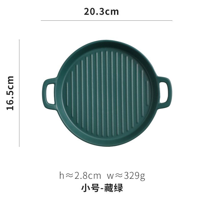 Binaural Baking Dish Pizza Dish Round Dish Plate Dish Oven Ceramic Western Kitchen Tableware Microwave Oven Flat Plate: 5