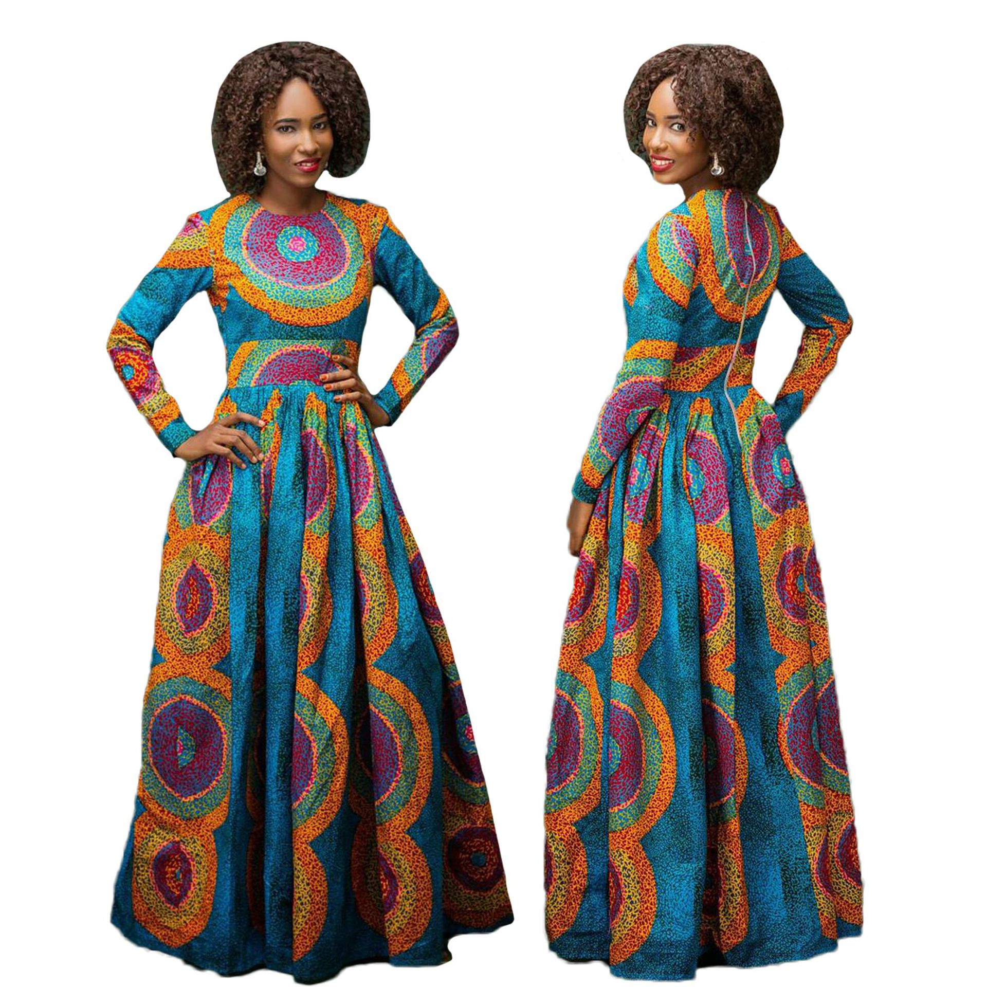 Lange Mouwen Afrikaanse Jurken Voor Vrouwen Mode Robe Lange Jurk Bloemenprint Bazin Vestidos Dashiki Party Afrikaanse Kleding