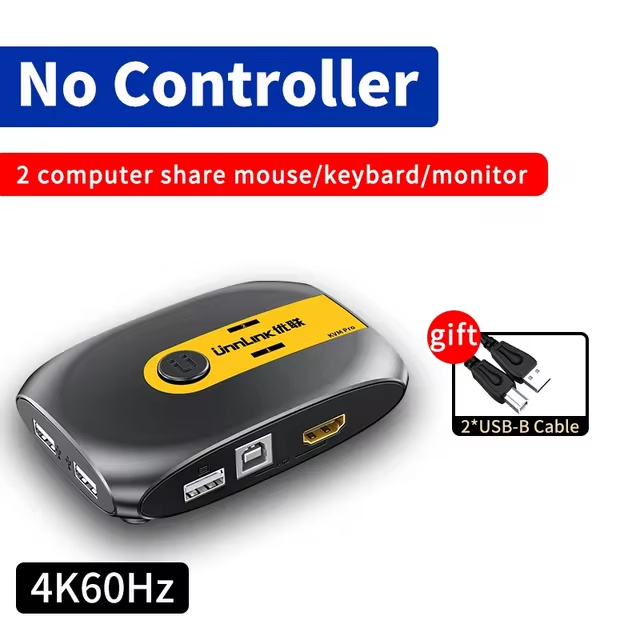 Unnlink HDMI-Compatible KVM Switch Video Switcher With Extender 2 laptop Share 1 Monitor 4USB for Mouse Keyboard Printer Adapter: Beige