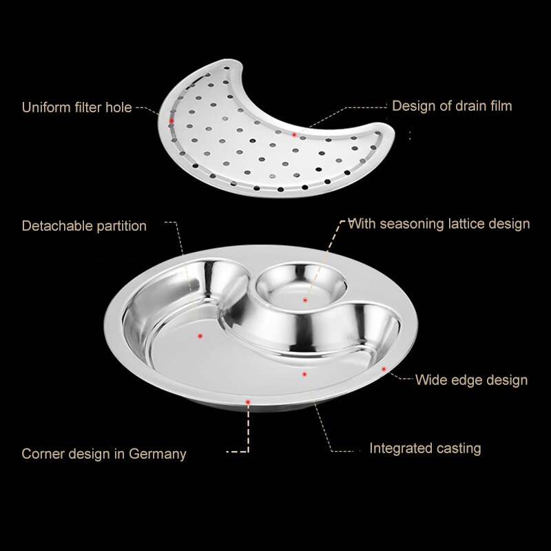 Rvs Dubbele Laag Knoedel Plaat Met Saus Lade Ronde Dishs Met Afneembare Afvoer Houder Keuken Supply 28Cm JS22