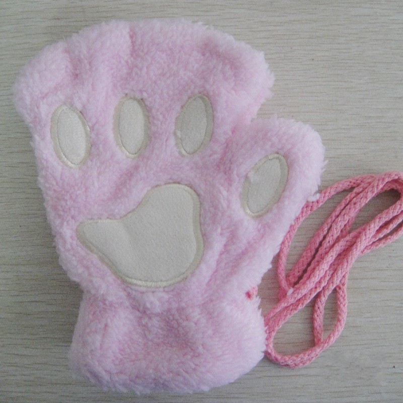 Gants de patte de griffe de chat de dessin animé pour femmes, mitaines en peluche, , doux, court, sans doigts, moelleux, ours, costume mignon, demi-doigt: vert militaire