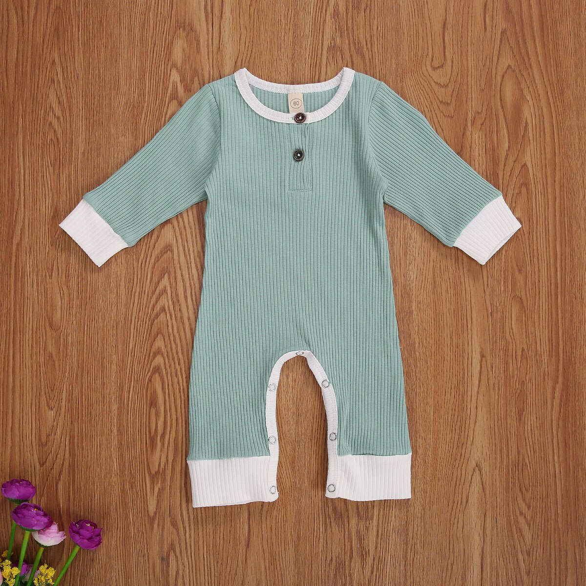 Baby Lente Herfst Outfit Geribbeld Solid Jumpsuits Ronde-Hals Met Lange Mouwen Rompertjes Voor Peuter Meisje, jongen, 0-18 Maanden