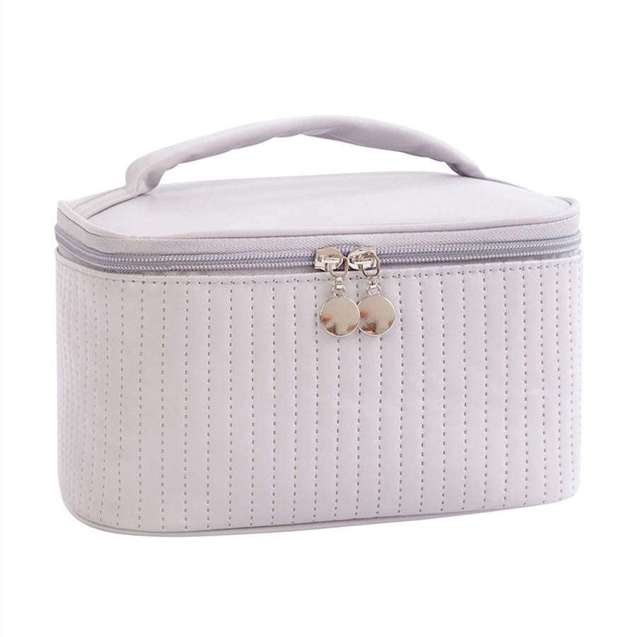 Make-uptassen voor dames Reistoilettas Leuke koffers Tas Draagbaar Effen kleur Make-up organizer Box Cosmetische tas Neceser PU-leer: GRIJS