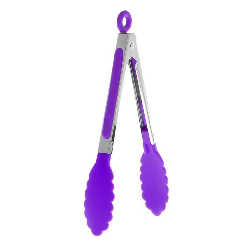 De acero inoxidable de cocina de silicona pinzas pinza de barbacoa para ensalada y pan cocina tenazas para servir comida herramientas de cocina: purple