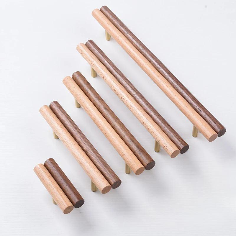 Nordischer Massivholzgriff, natürliche Holzfarbe, runde Kugel, Schranktür, Kleiderschrank, minimalistisch, luxuriös, Buchenholzmaserung, Schubladengriff