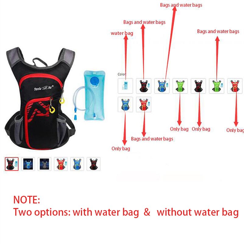 Mochila para acampar al aire libre para hombre y mujer, Mochila para correr, bolsa de agua para bicicleta de 2L, Mochila de hidratación para ciclismo, tanque de vejiga de agua de nailon